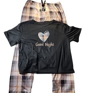 Stylish Two Piece Soft Comfortable Night Wear in Black/Brown Set in Large